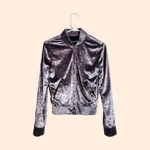 THEPERFEXT Gray Crushed Velvet Bomber Jacket Size XS